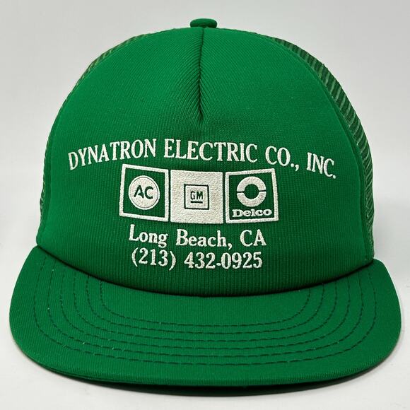 Vintage 80s Dynatron Electric Co Trucker Hat Baseball Cap GM USA Snapback Green - Picture 1 of 9
